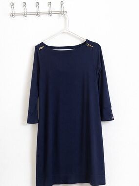 Lilly Pulitzer Navy Long Sleeve Shift Dress with Gold Buttons